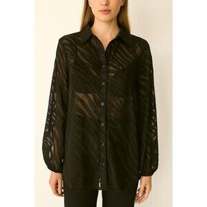 NWT Boohoo Women's Black Zebra Grunge Dark Romance Whimsigoth  Sheer Blouse